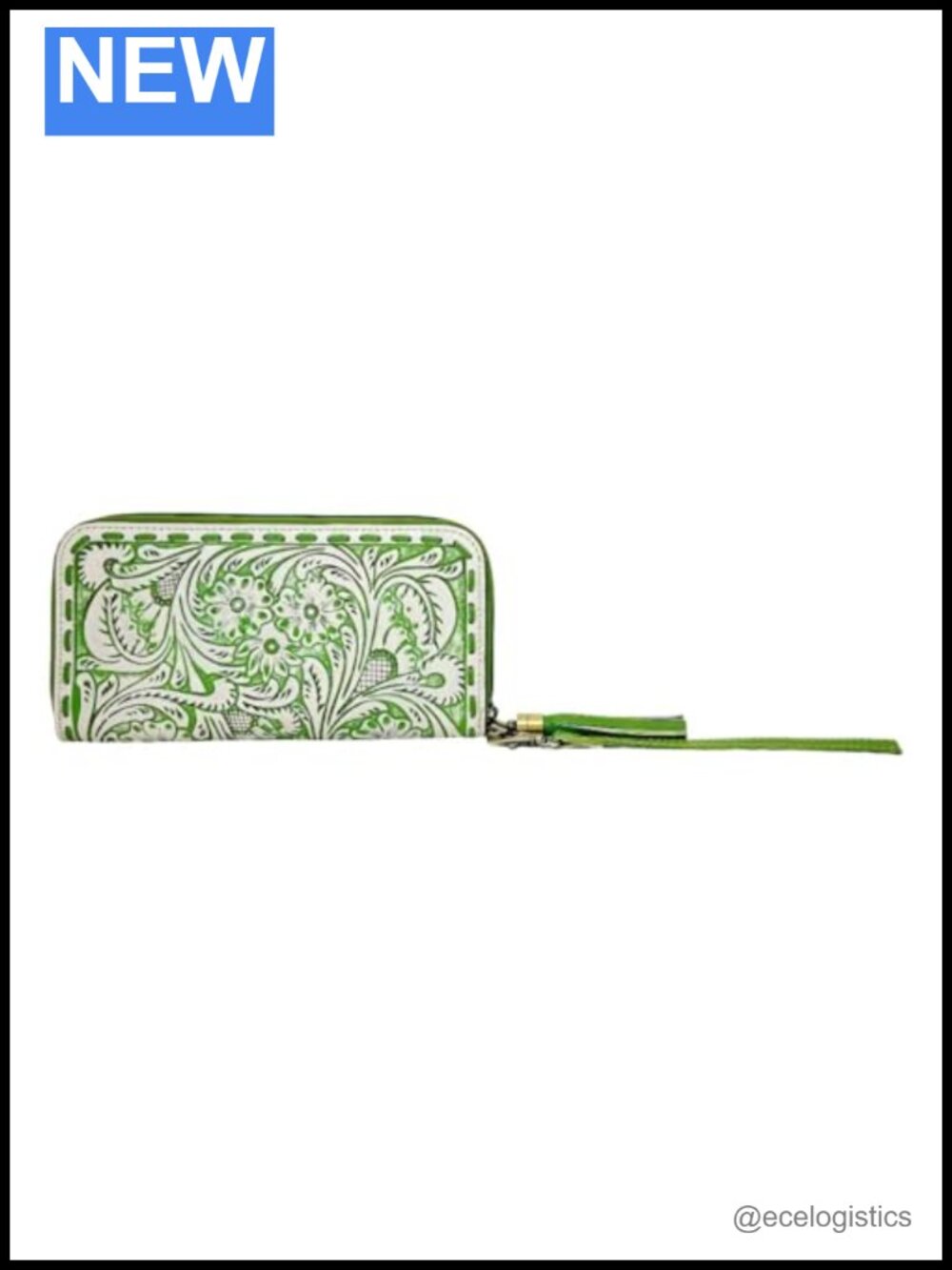 Hand-Tooled Leather Wristlet Wallet with Floral Design, Detachable Strap, 8